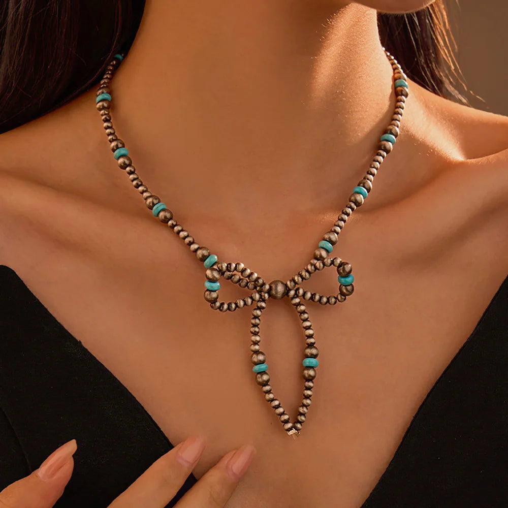 Turquoise Pearl Denim Style Necklace