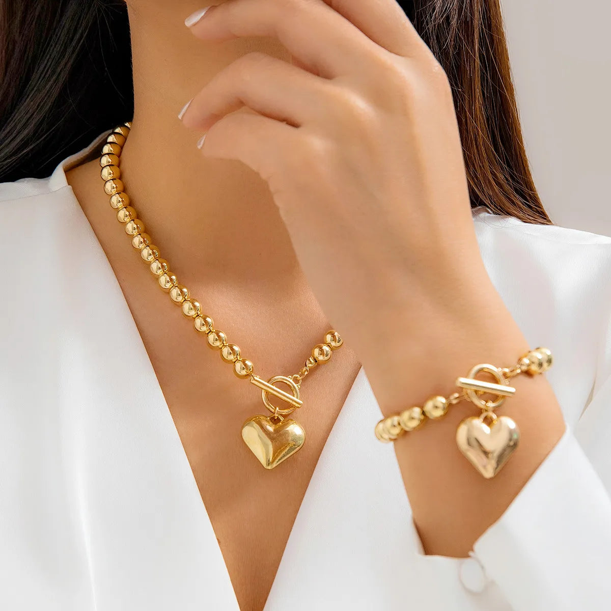 Love Heart Choker Necklace and Bracelets Set