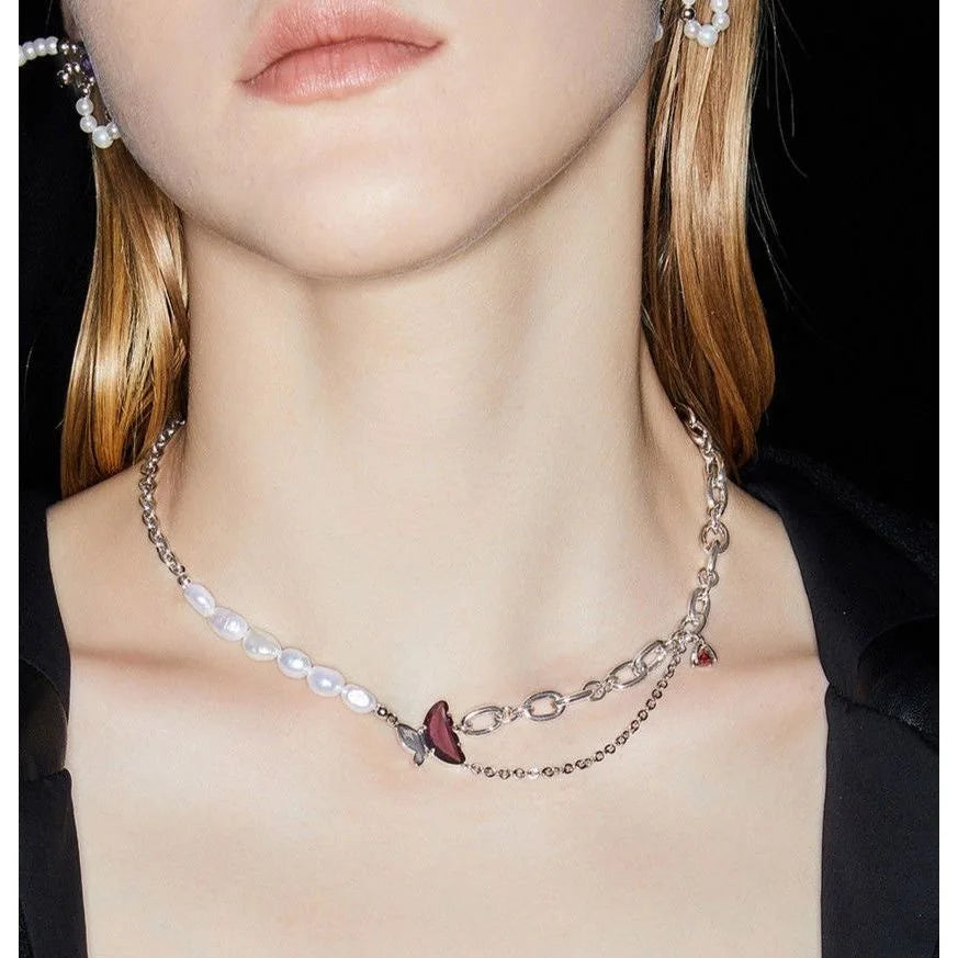 Shiny Butterfly Exquisite Double Layer Necklace
