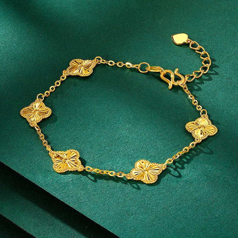 Luxury 24K 9999 Pure Gold Lucky Grass Bracelet