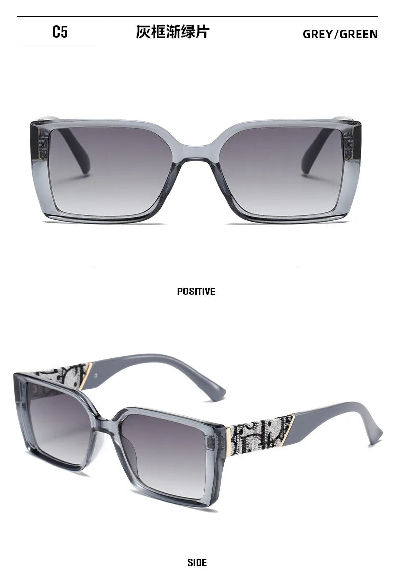Letter Square Retro Tinted Rectangle Sunglasses