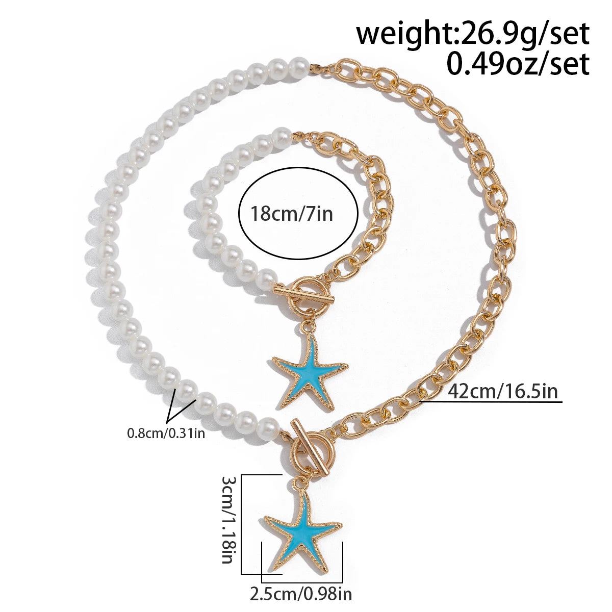2Pcs Starfish OT Buckle Pendant Necklace Jewelry Set