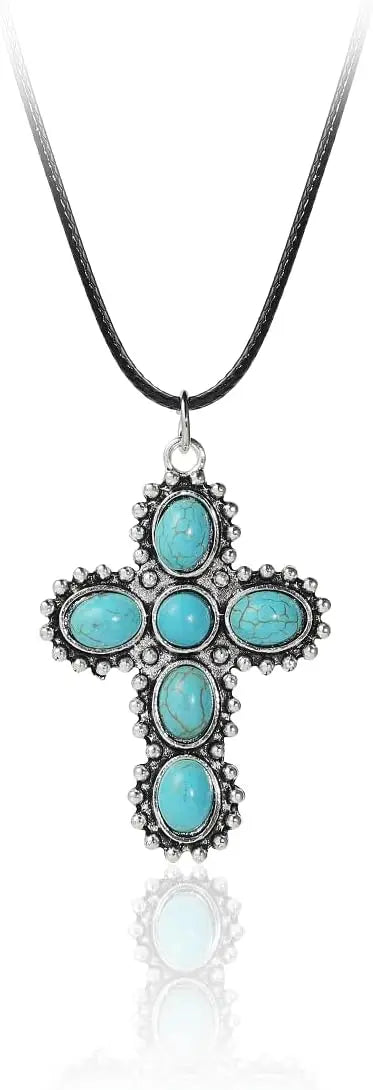 Natural Turquoise Boho Bead Silver Necklace