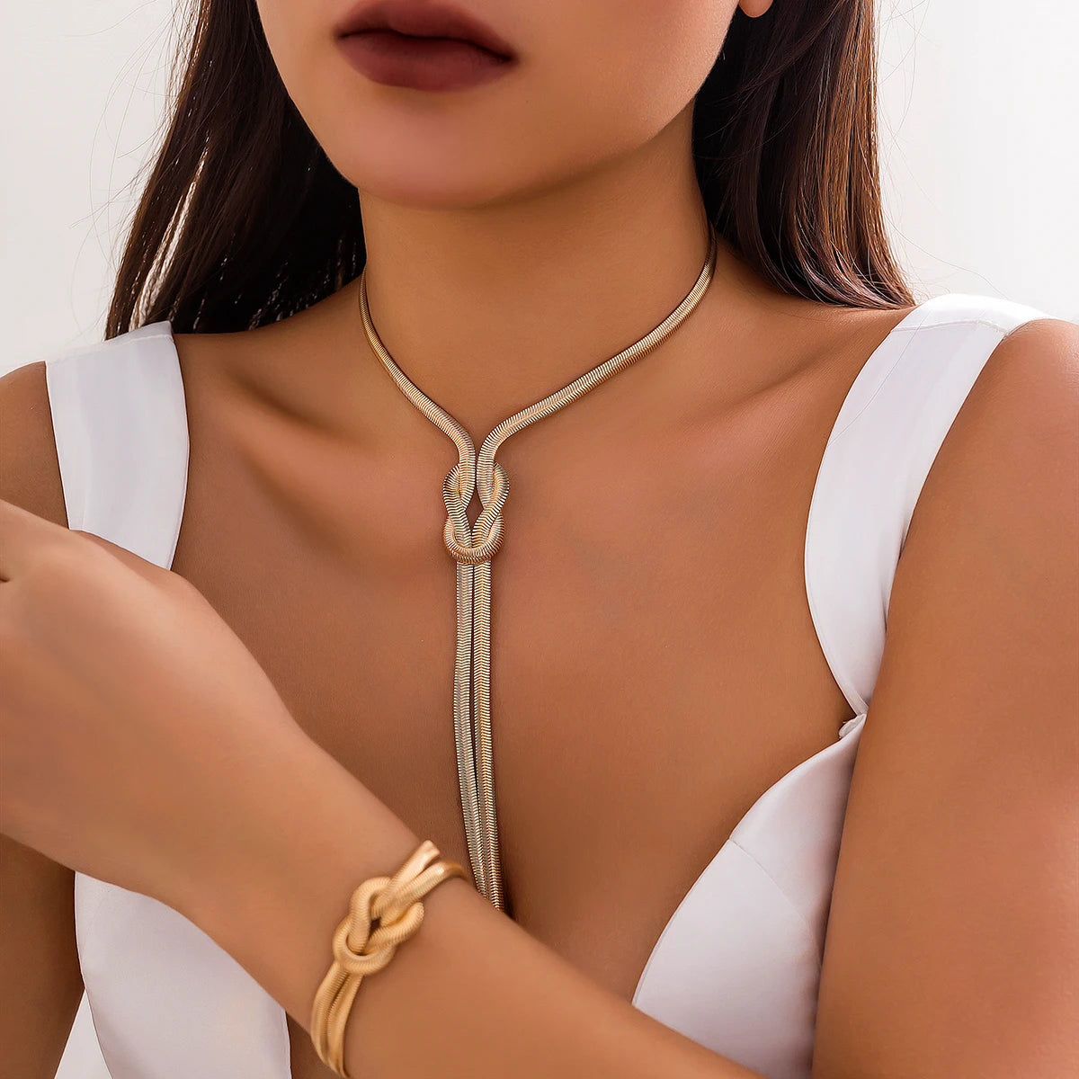 2Pcs/Set Smooth Long Snake Twisted Necklace