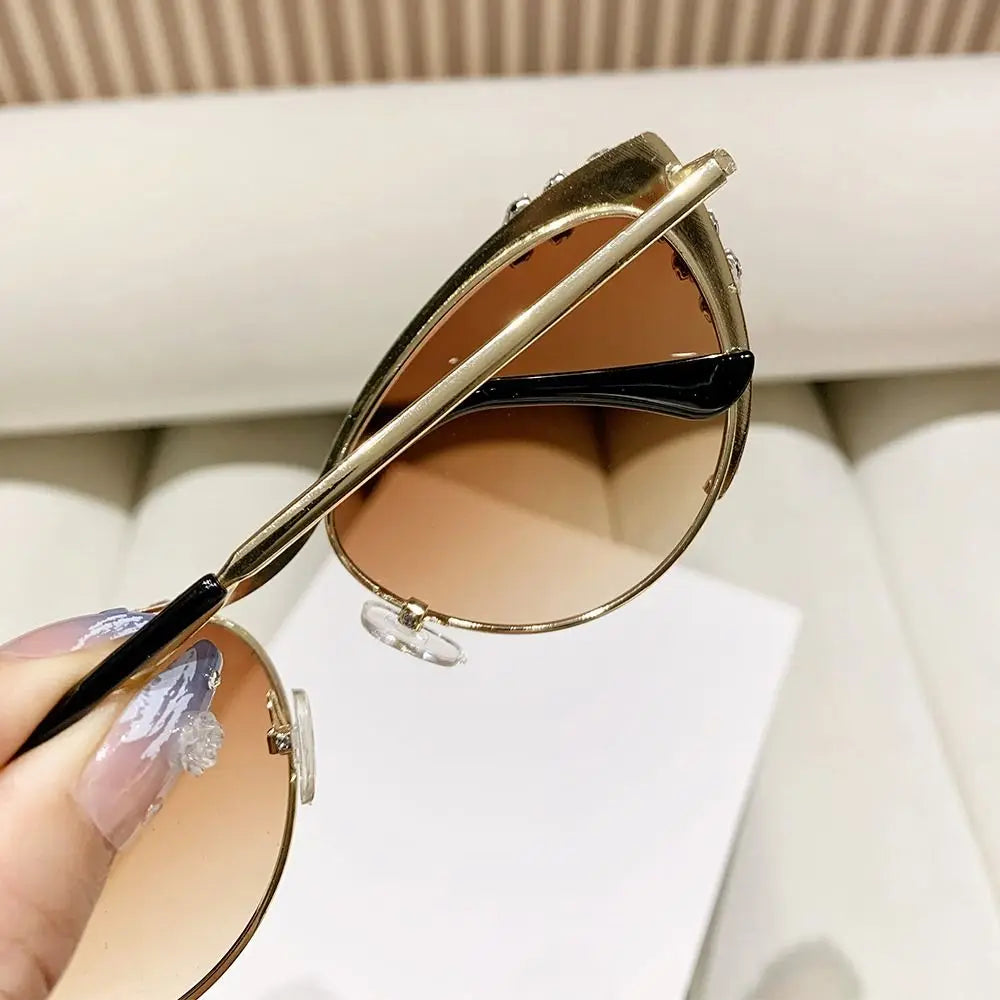 Cat-Eye Rhinestone Embellished Metal Sunglasses