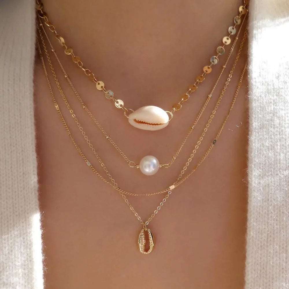 Gold Multi-Layer Crystal Pendant Necklaces