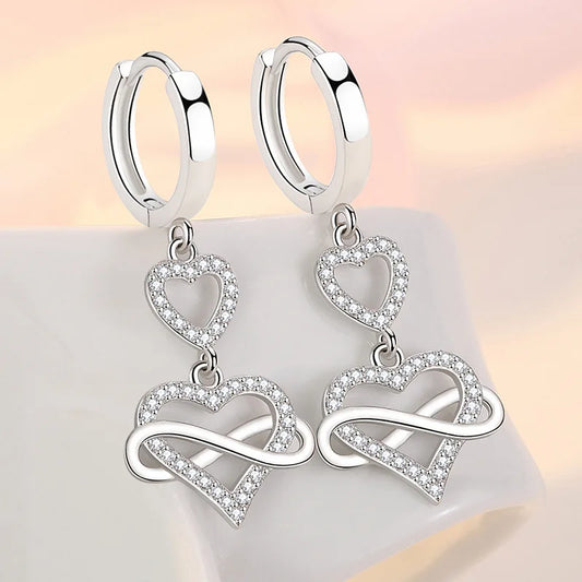 Luxury 925 Sterling Silver Heart Zircon Earrings