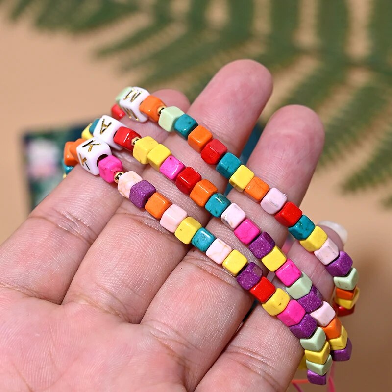 Colorful Initial Anklet Bracelet On The Leg