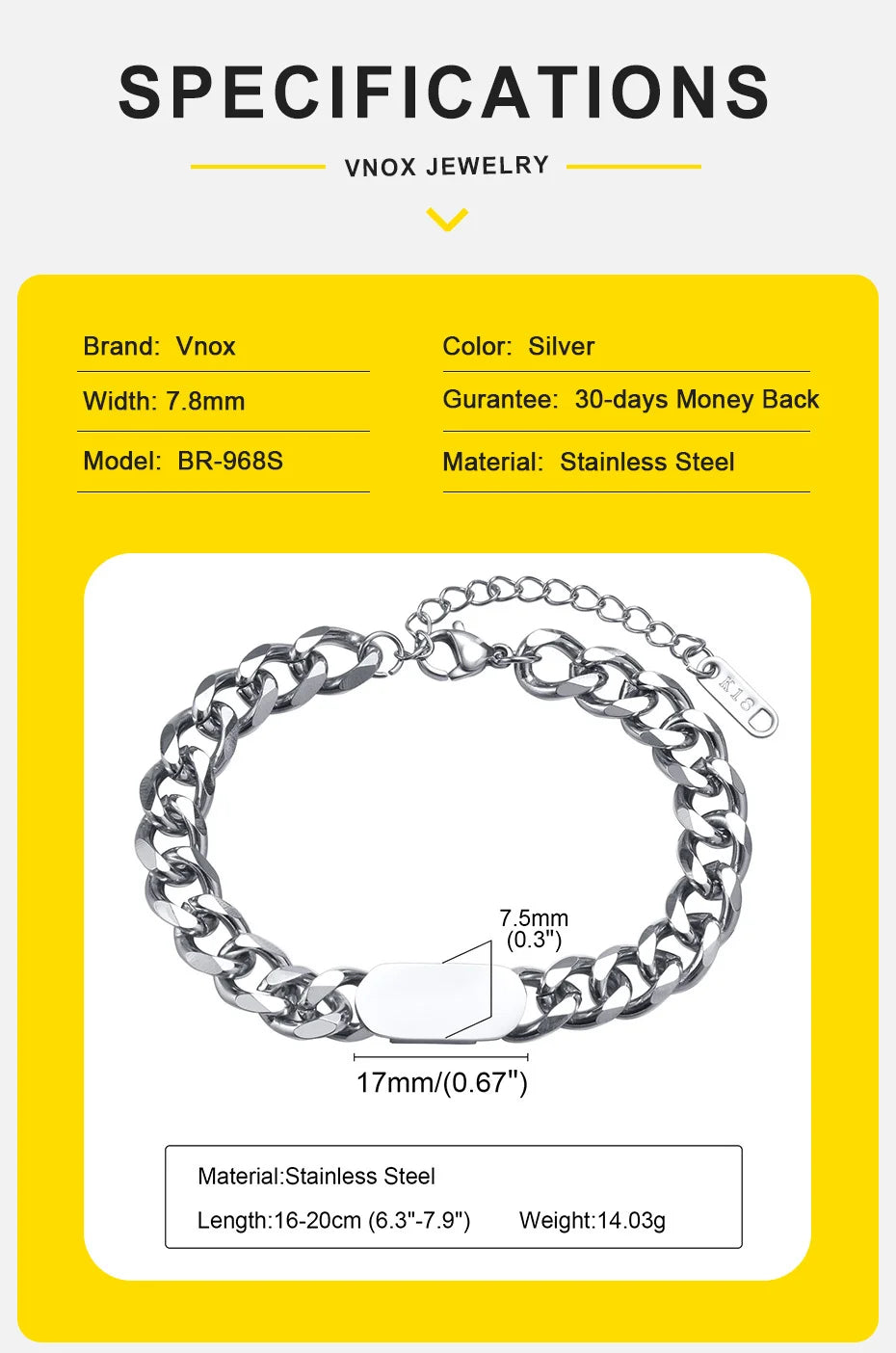 Adjustable Unisex Cuban Chain Bracelet