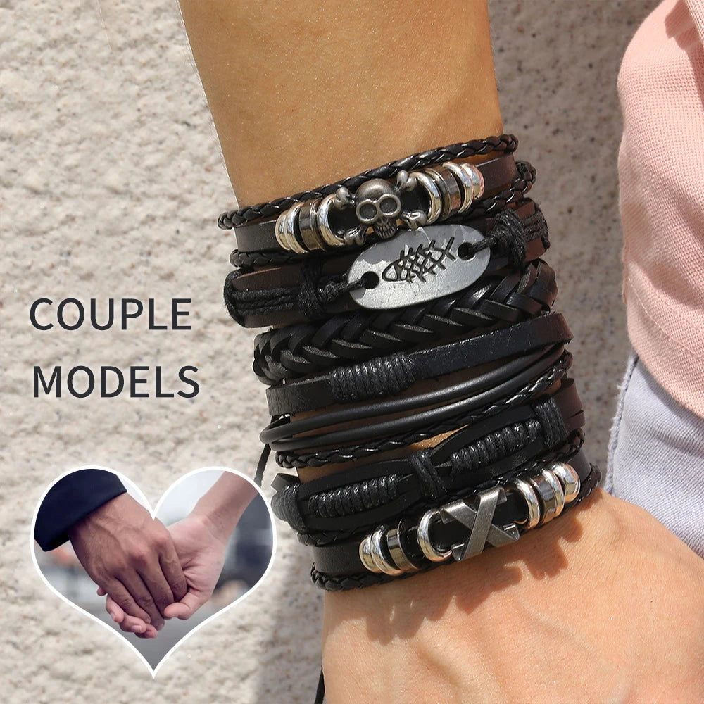 Adjustable Leather Set viking bracelet