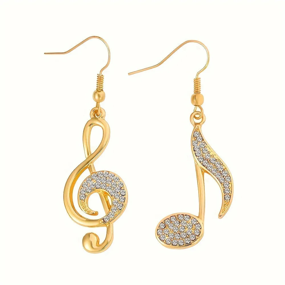 Exquisite Rhinestone Music Symbol Pendant Drop Earrings