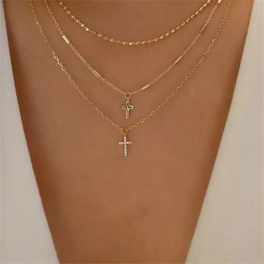Crystal Star Cross Sequin Pendant Necklace Multilevel Jewelry