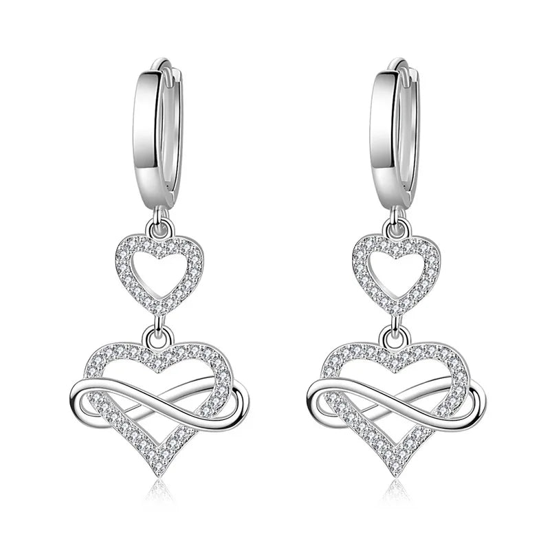 Luxury 925 Sterling Silver Heart Zircon Earrings