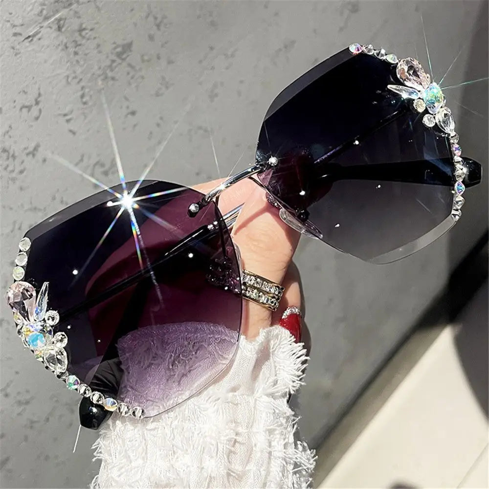 Rimless Trendy Retro Cutting Sunglasses