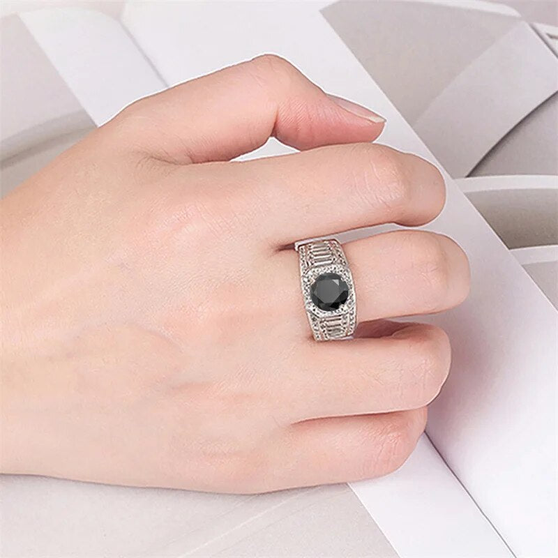 1CT Round Black Moissanite 18k White Gold Plated