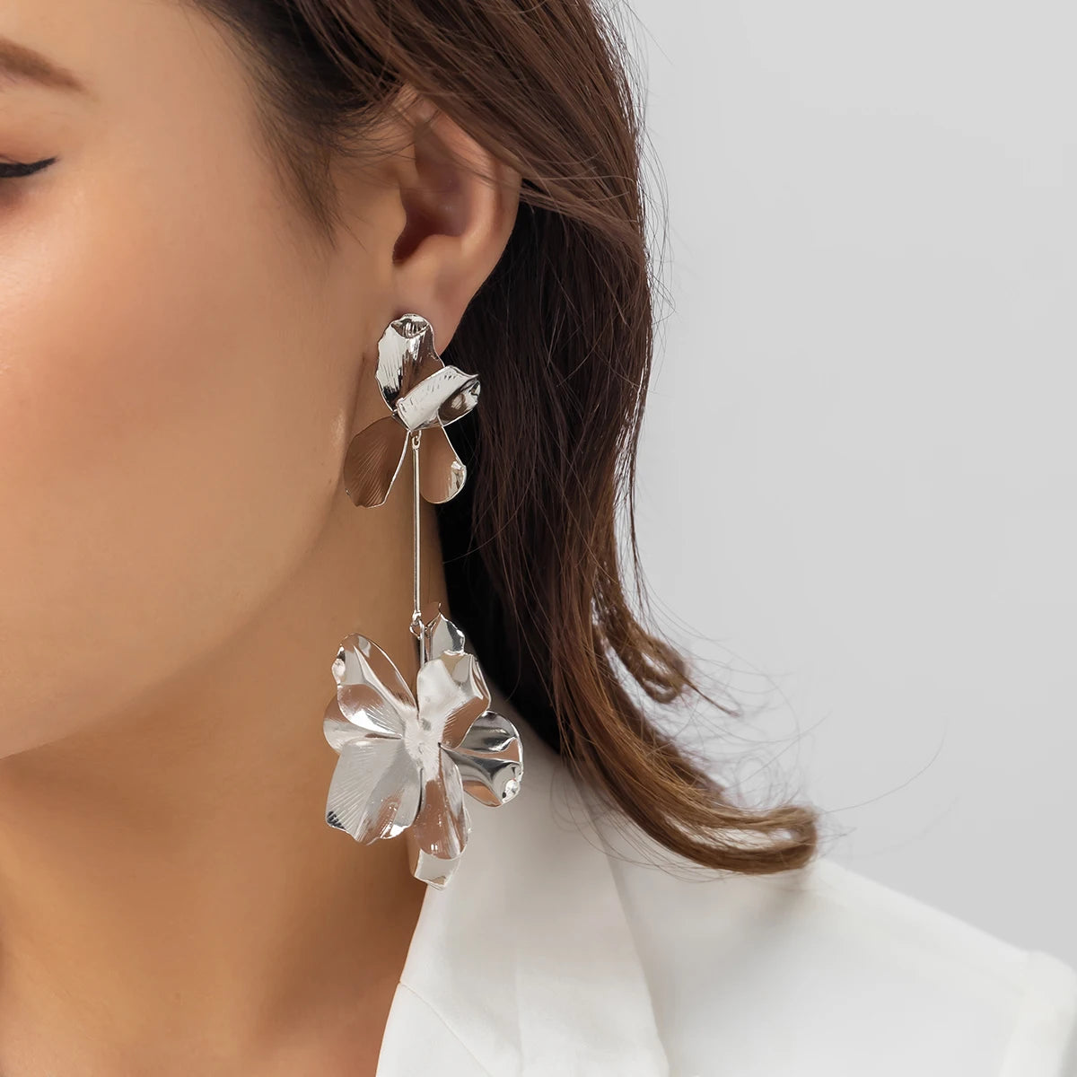 Flower Petal Pendant Drop Earrings