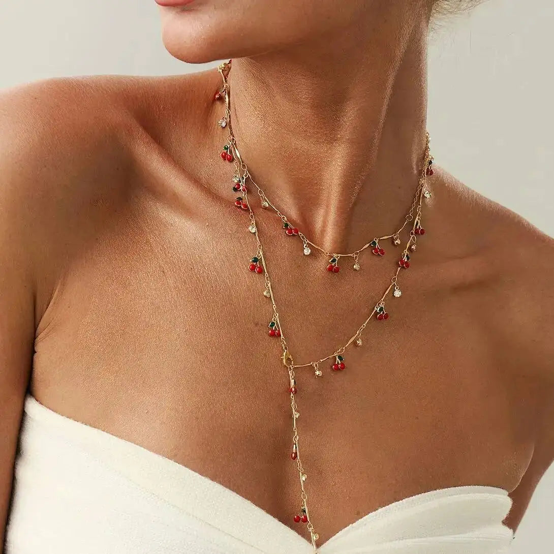 Romantic Cherry Long Chain Necklace