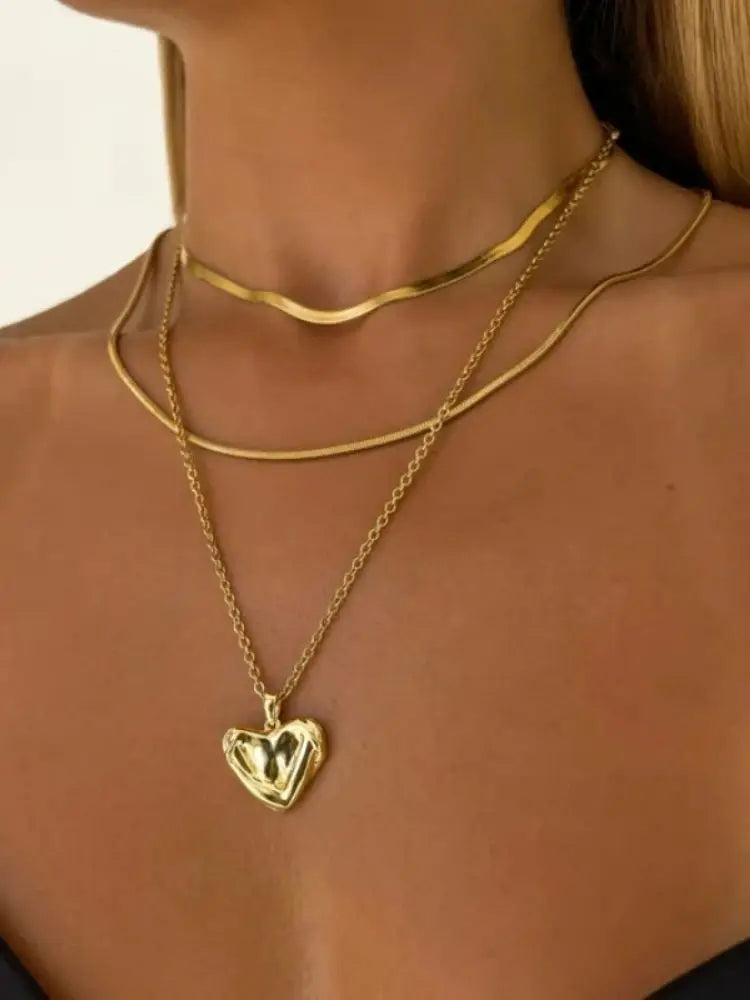 Gold Heart-Shaped Trendy Multi-Layer Necklaces
