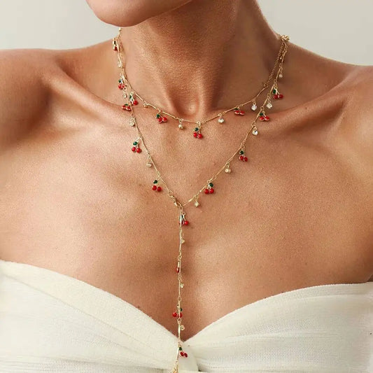 Romantic Cherry Long Chain Necklace