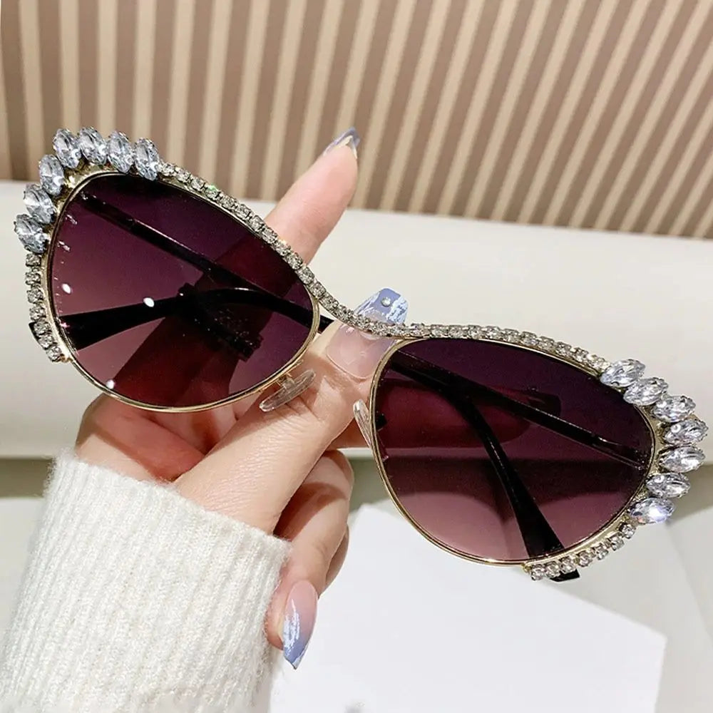 Cat-Eye Rhinestone Embellished Metal Sunglasses