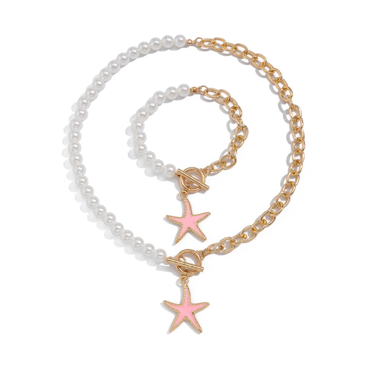 2Pcs Starfish OT Buckle Pendant Necklace Jewelry Set