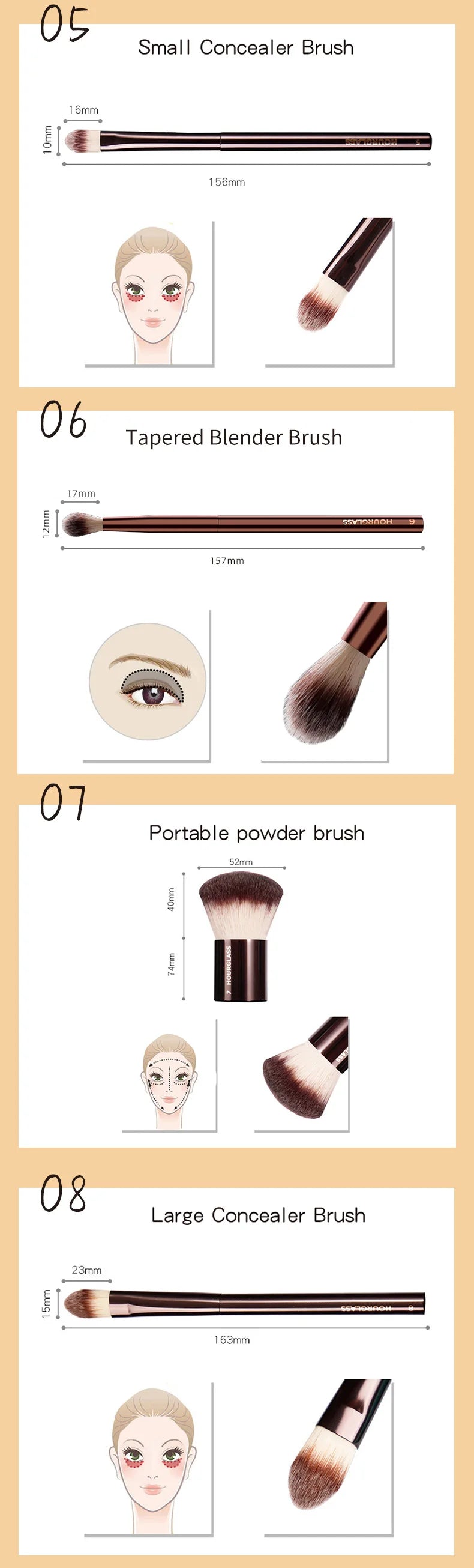 Hourglass Makeup Brushes Powder Foundation | Concealer | Blusher Bronzer | Eye Shadow  |Eyebrow Brush