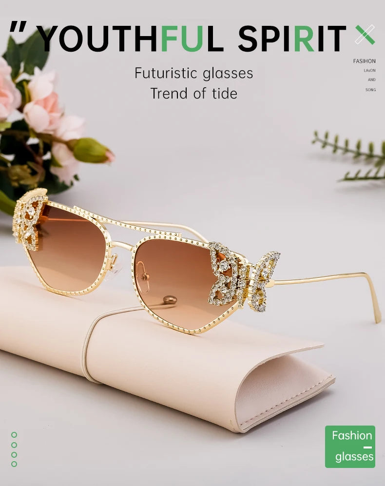 Cat Eye Rhinestone Eyewear-UV400
