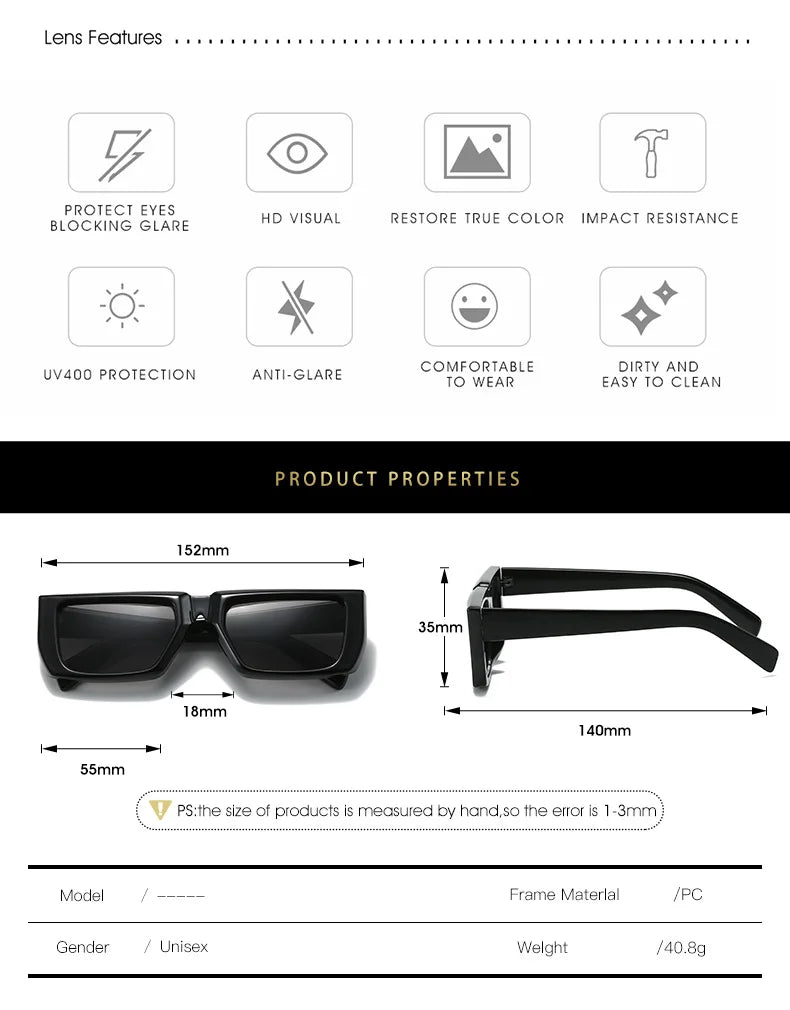 Trendy Designer Square Shades - UV400 Eyewear