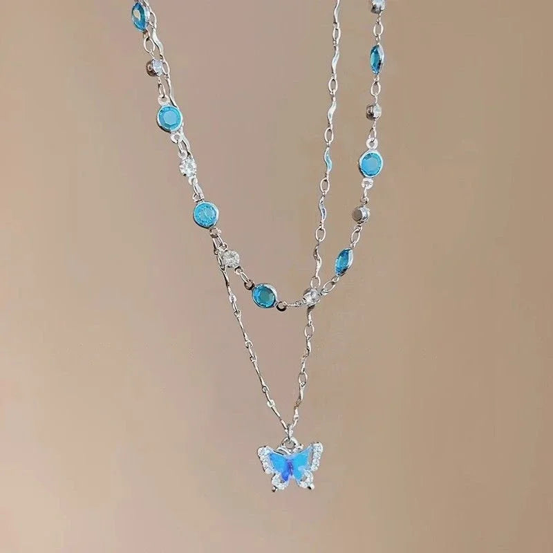 Romantic Blue Crystal Necklace Fine Jewelry