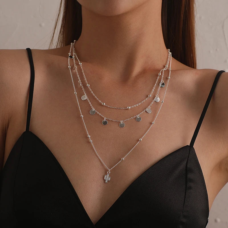 925 Sterling Silver Triple Layer Exquisite Necklace