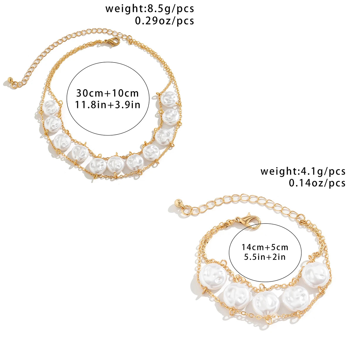 Pearl Chain Necklace and Bracelet Set
