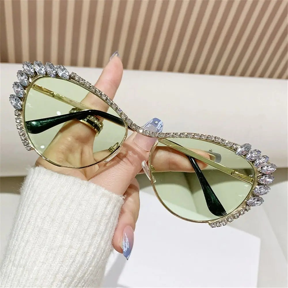 Cat-Eye Rhinestone Embellished Metal Sunglasses