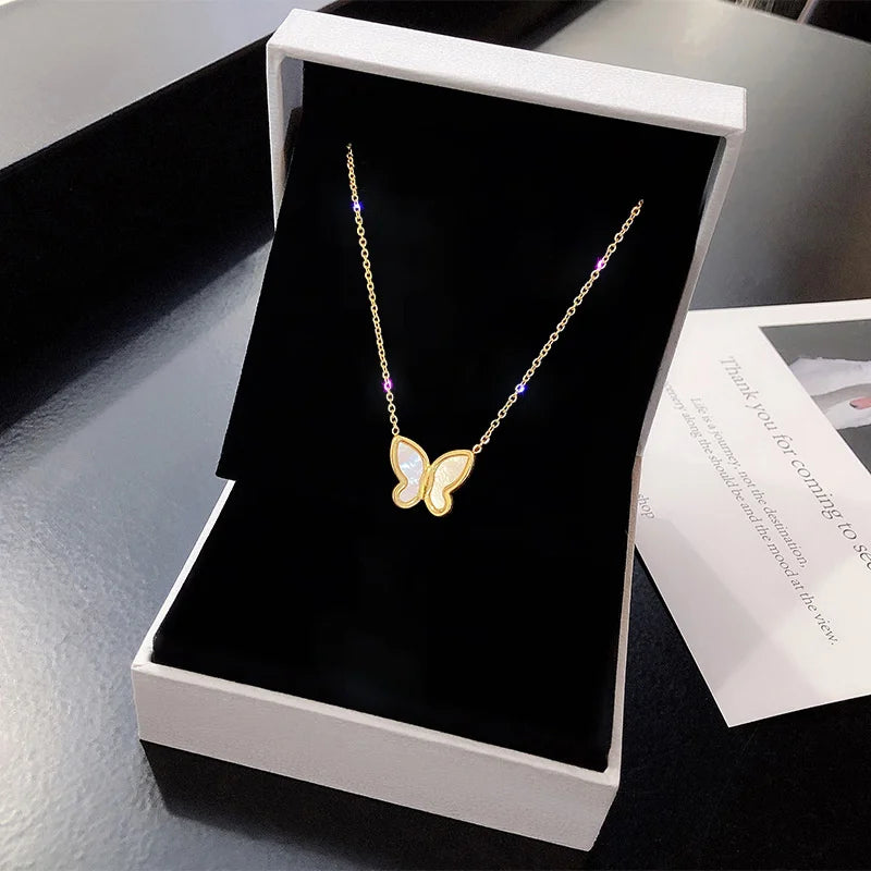 Shiny Butterfly Exquisite Double Layer Necklace
