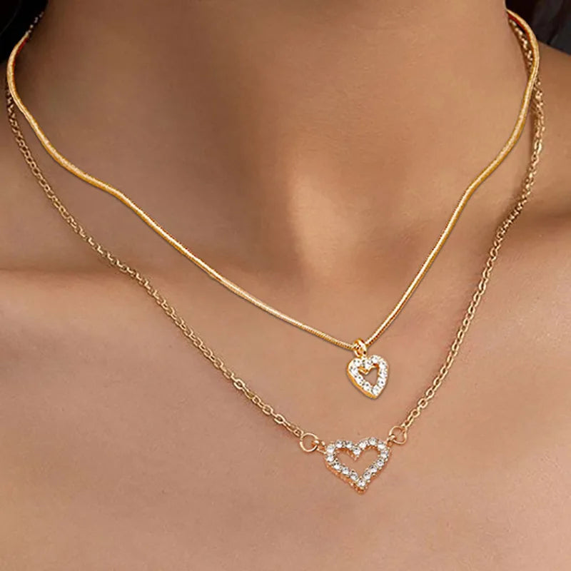 Gold Heart-Shaped Trendy Multi-Layer Necklaces