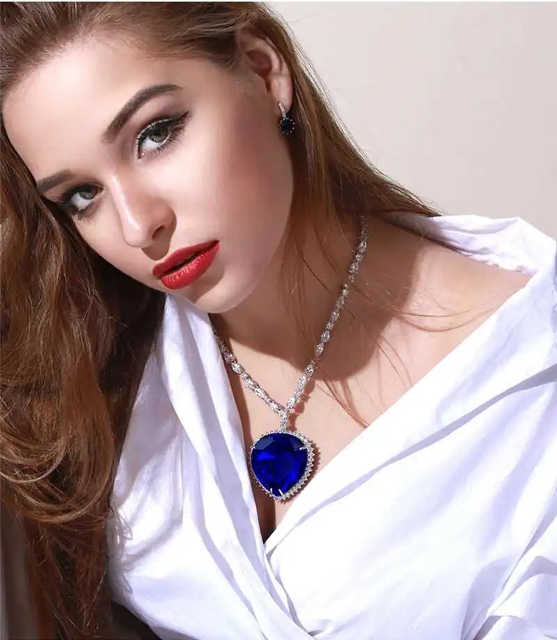 Titanic Heart Of The Ocean Rose Blue Crystal Necklace