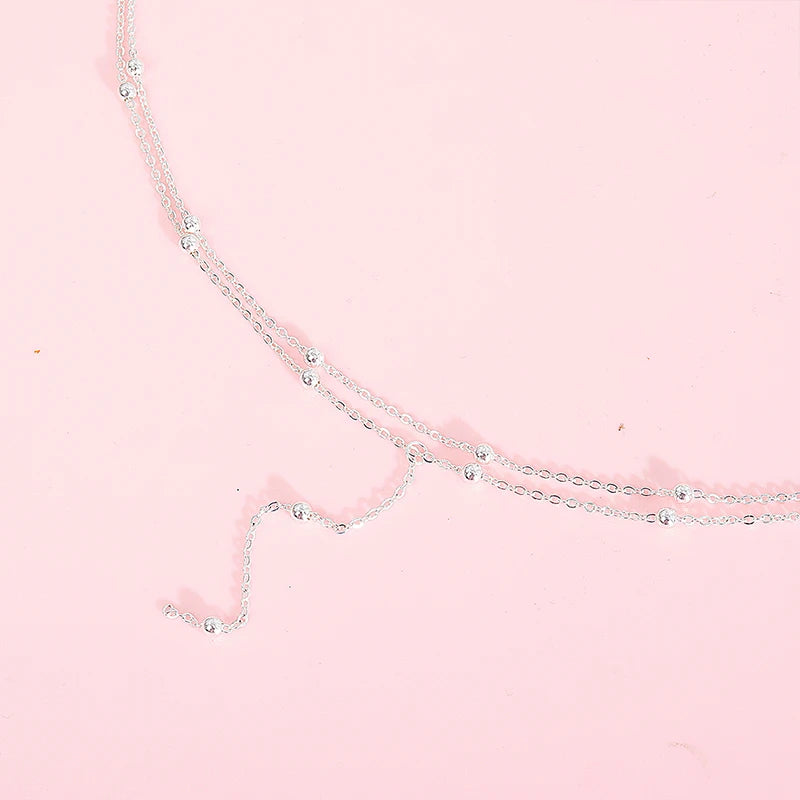 Trendy 925 Sterling Silver Double Layer Bead Necklace