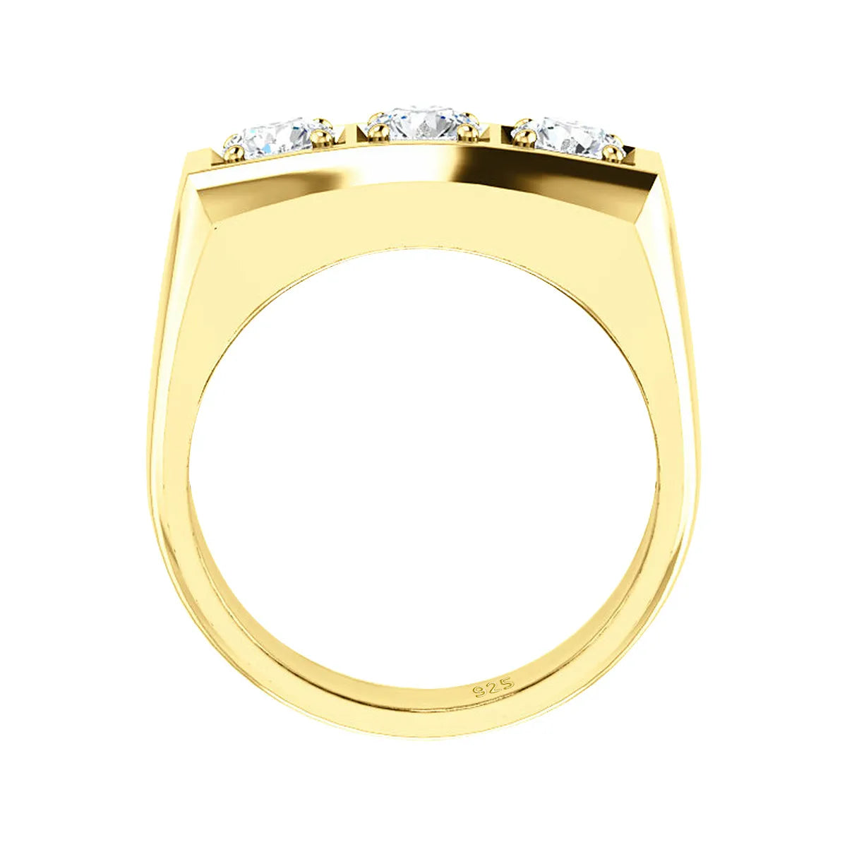 Thick 3 Stone Moissanite 925 18K Gold Plated