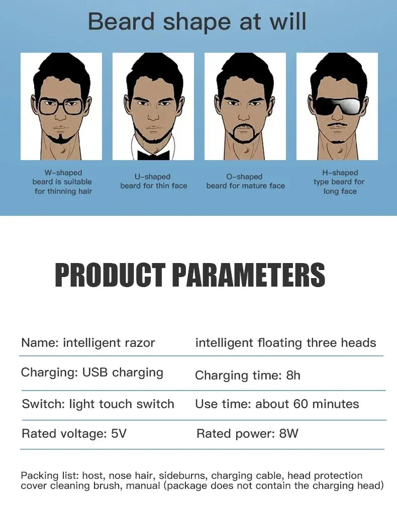 Electric multifunctional three-in-one shaver