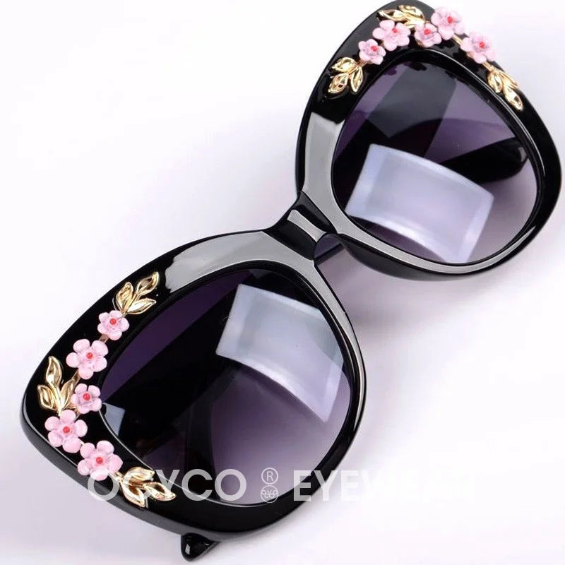 Rose Flower Cat Eye Queen Oversize Sunglasses
