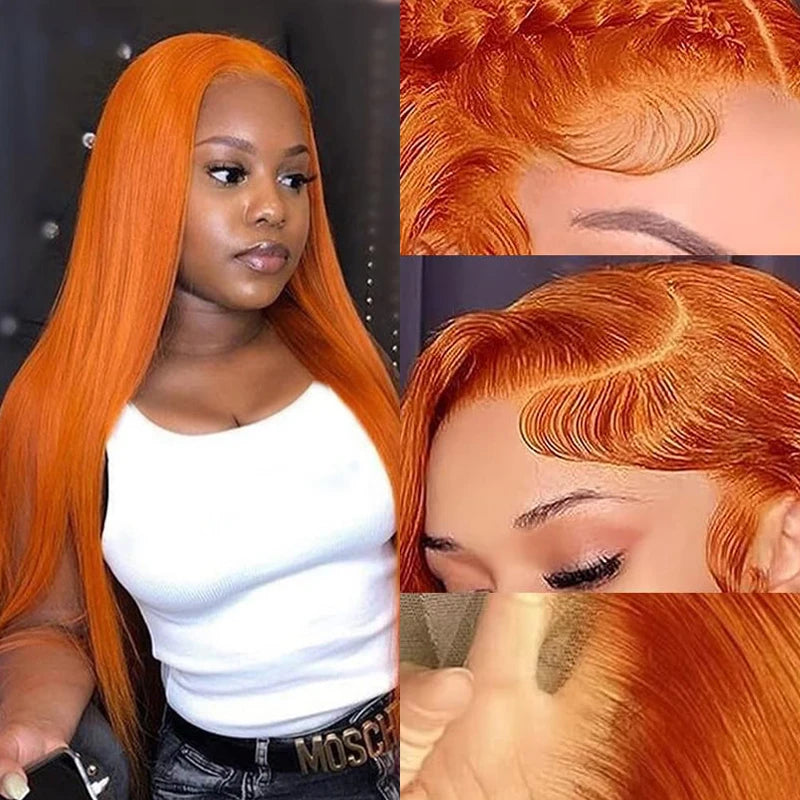 30 Inch Straight Orange Ginger Lace Front Wigs Human Hair