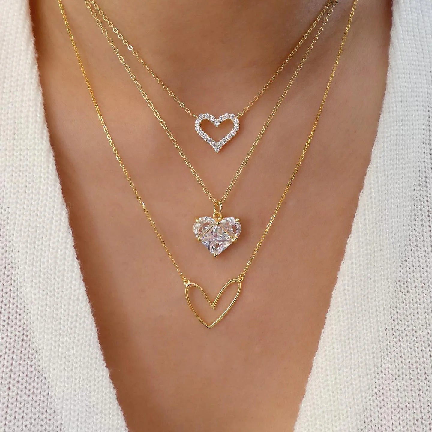 Gold Heart-Shaped Trendy Multi-Layer Necklaces