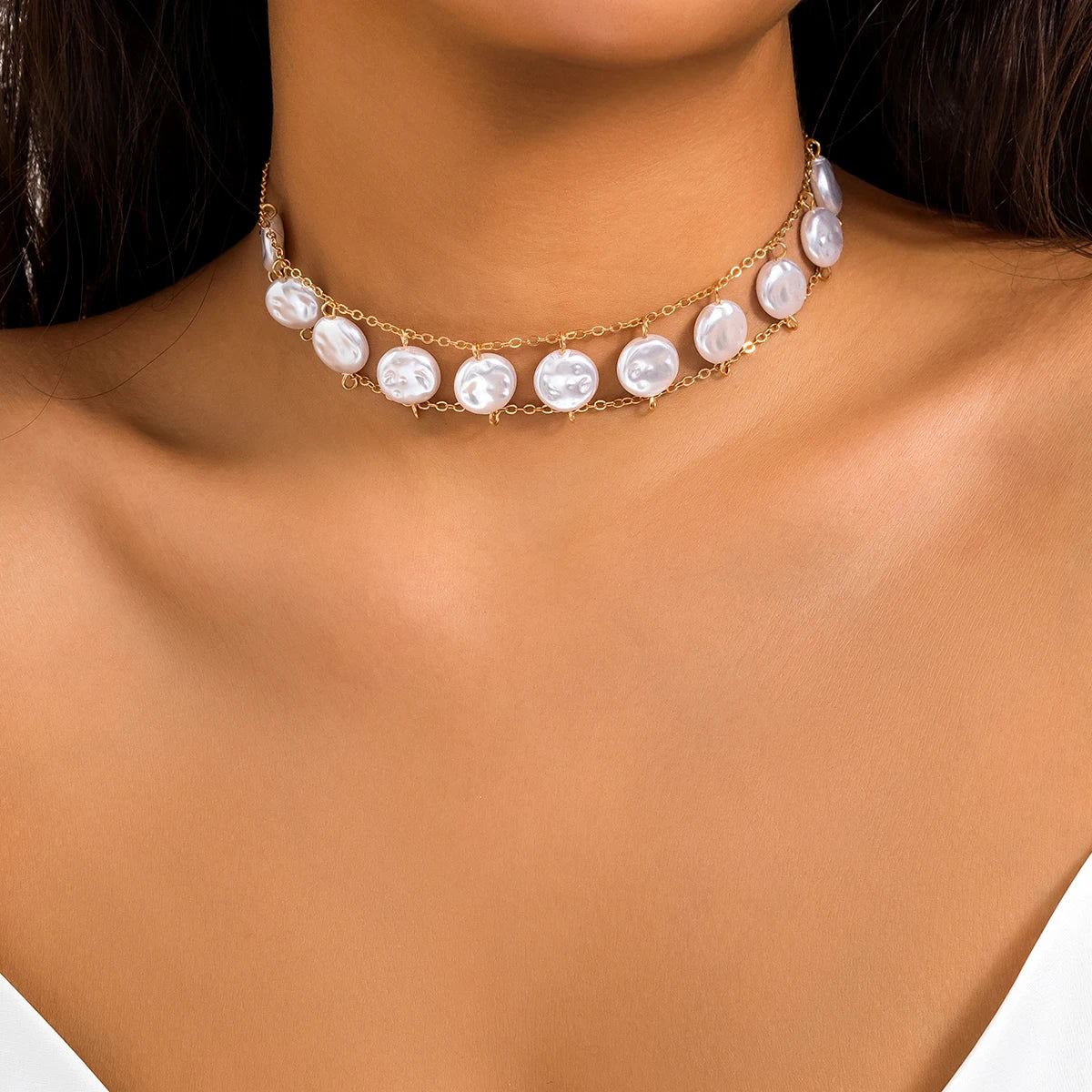 Pearl Chain Necklace and Bracelet Set