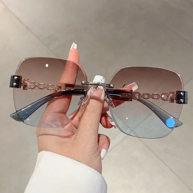 Tea Trendy Rimless Driving Sun Glasses