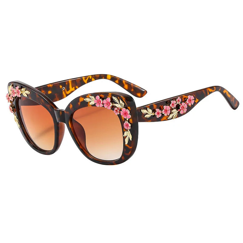 Rose Flower Cat Eye Queen Oversize Sunglasses