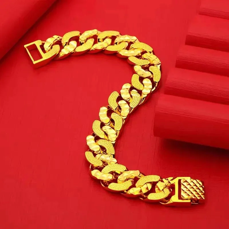 24K 9999 Real Gold Yellow Gold Men's Domineering Bracelet - Ideal for the Boss - like Man