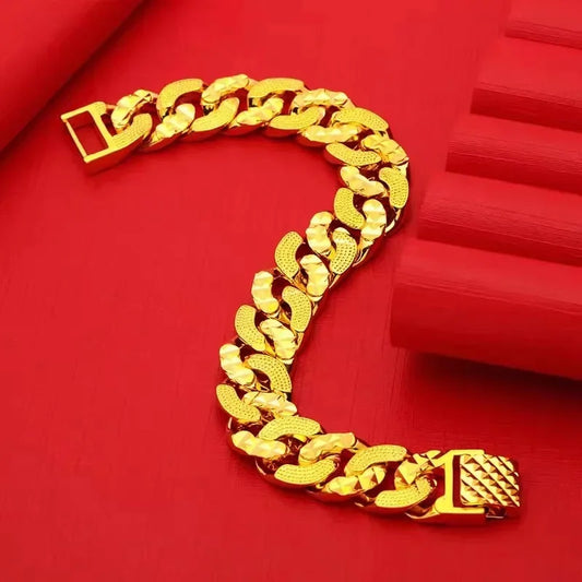 24K 9999 Real Gold Yellow Gold Men's Domineering Bracelet - Ideal for the Boss - like Man