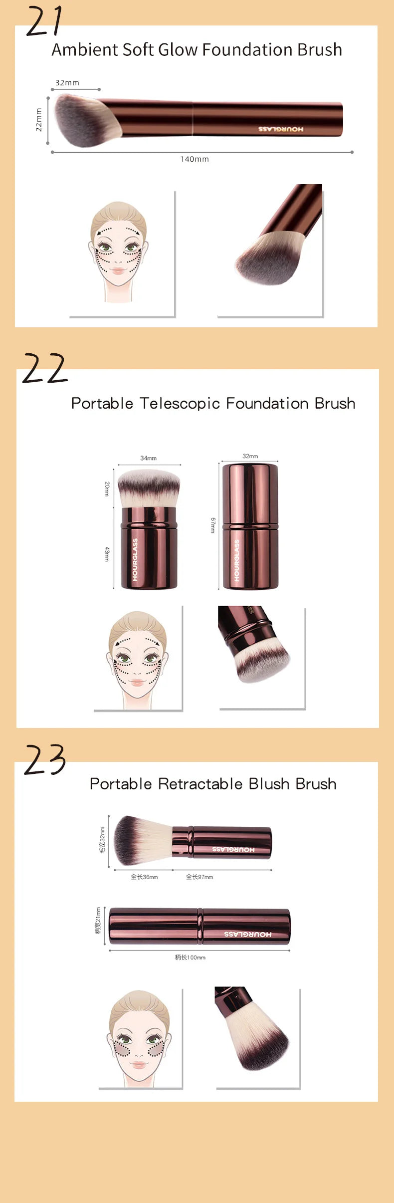 Hourglass Makeup Brushes Powder Foundation | Concealer | Blusher Bronzer | Eye Shadow  |Eyebrow Brush