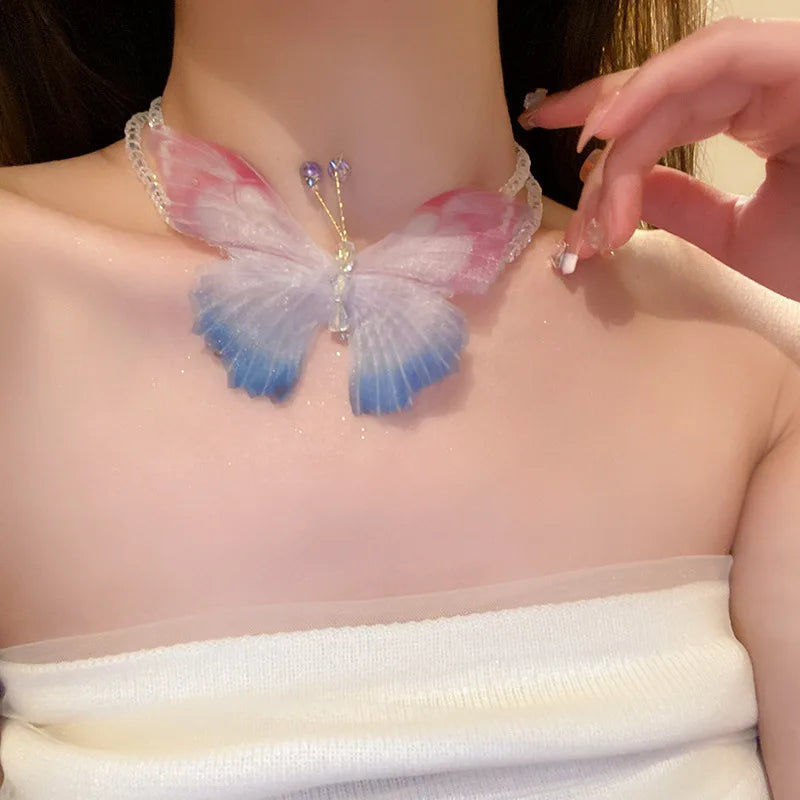 Butterfly Crystal  Aesthetic Double Layer Necklace