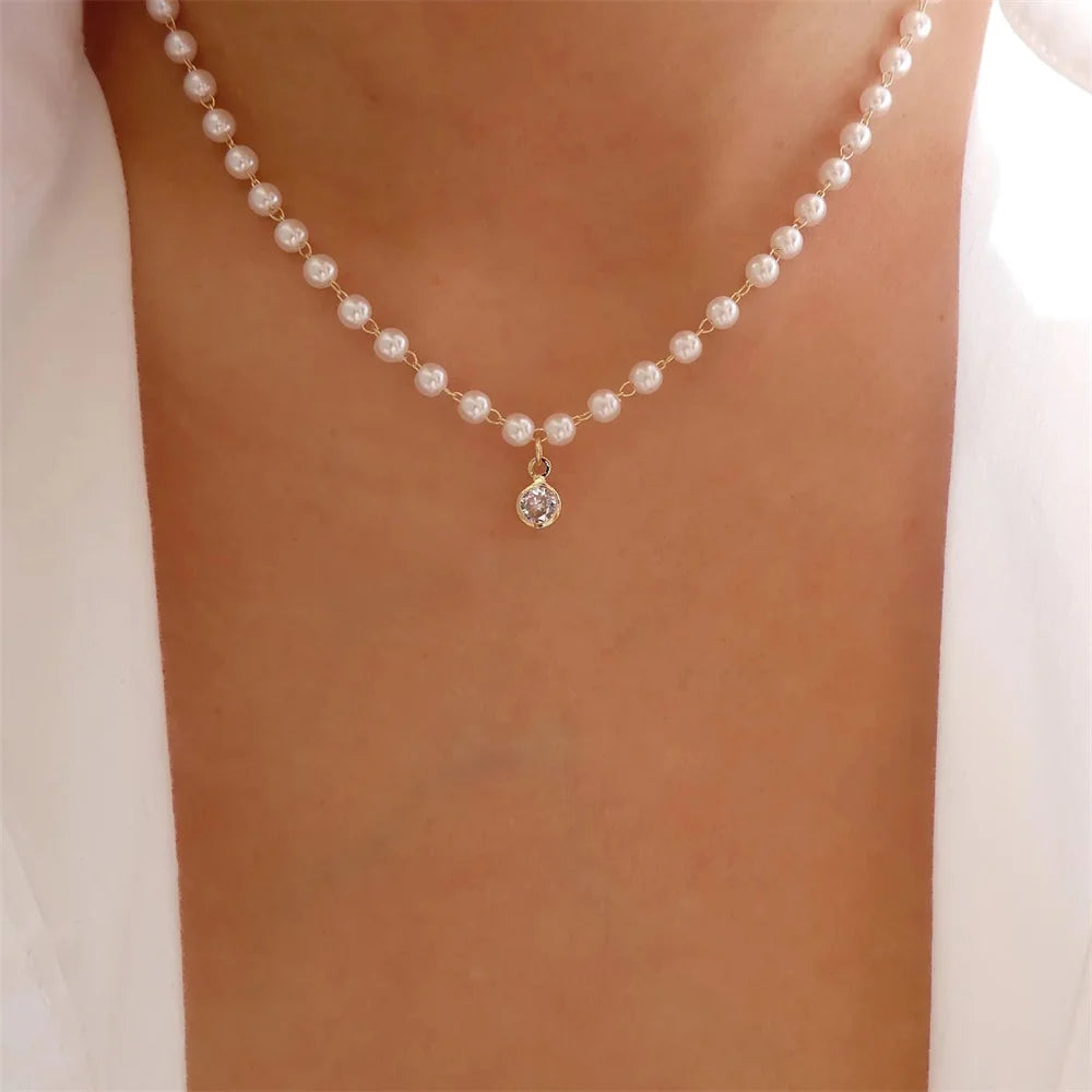 Pendant Pearl Necklace Gold Color Multi-layer