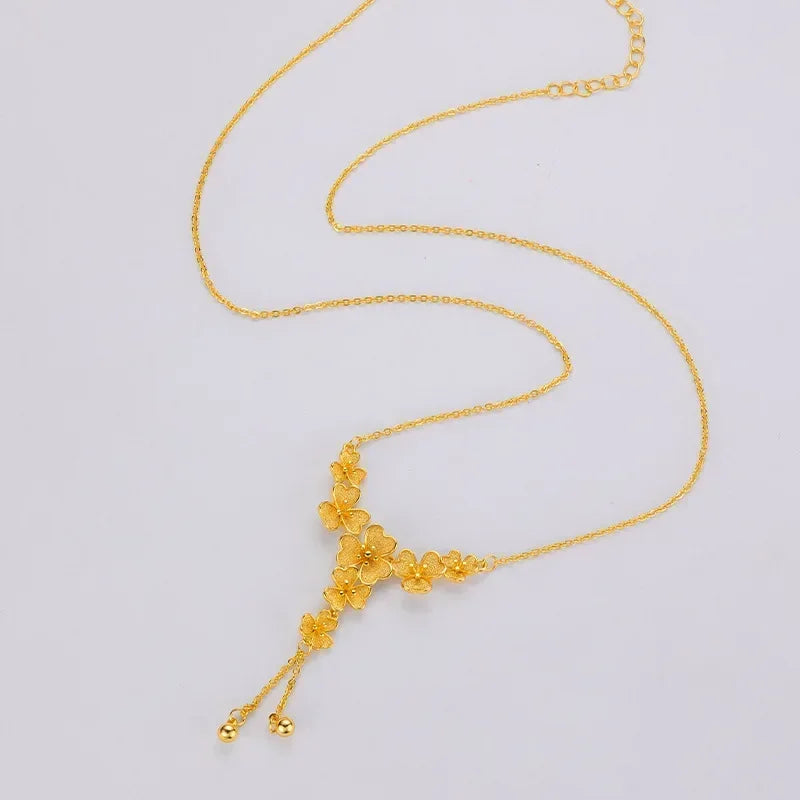 Real Gold 24K three-petaled grass collarbone necklace